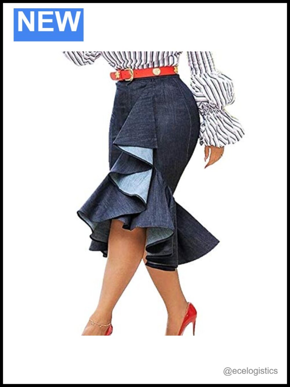 Mermaid Jean Skirt Mid Calf High Waist Stretch
